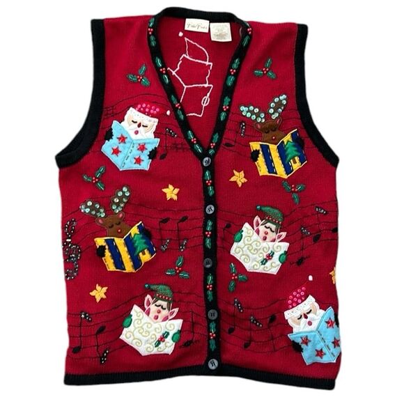 Bobbie Brooks Sweaters - Vintage Bobbie Brooks Holiday Christmas Caroling Santa Sweater Vest Medium